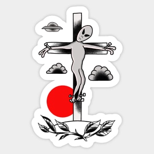 Alien on the cross Sticker